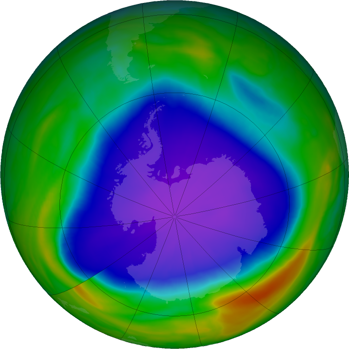 Antarctic ozone map for 02 October 2021